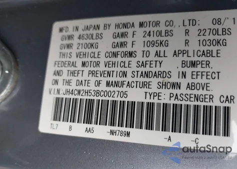 2011 Acura Tsx 2.4 z USA, uszkodzony, nr VIN JH4CW2H53BC002705